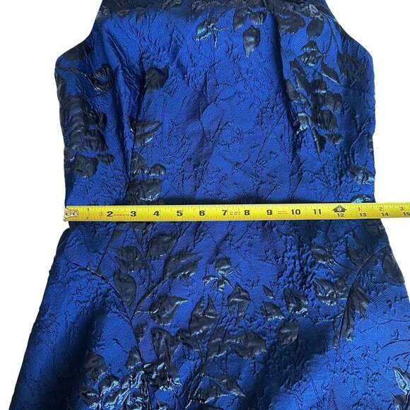Teri Jon Rickie Freeman Blue Black Floral Jacquard High Low Gown Size 2 Dress - Picture 11 of 12